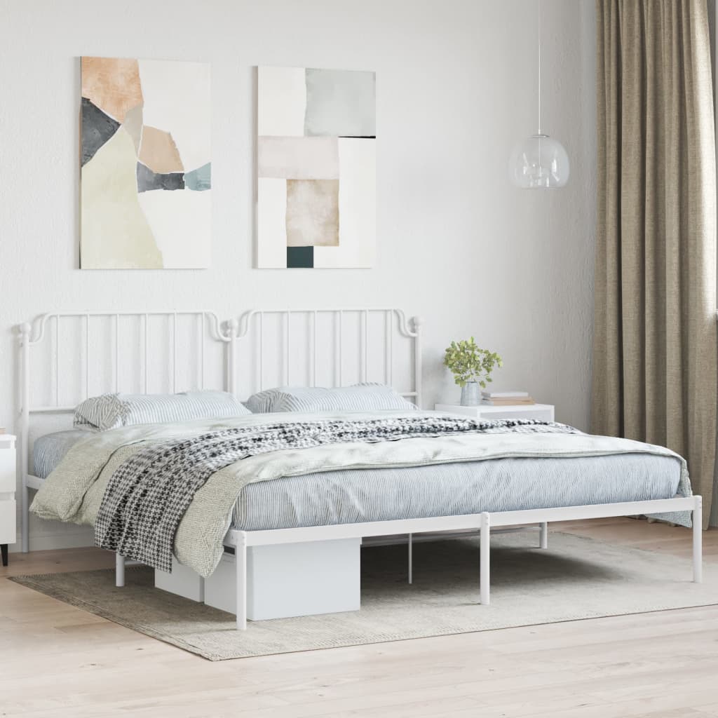 Cadre de lit métal sans matelas et tête de lit blanc 200x200 cm - XIOS