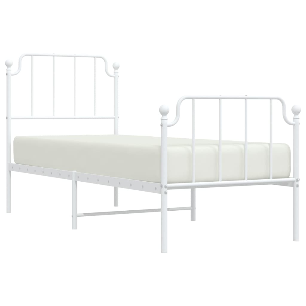 Cadre de lit métal sans matelas avec pied de lit blanc 75x190cm - XIOS