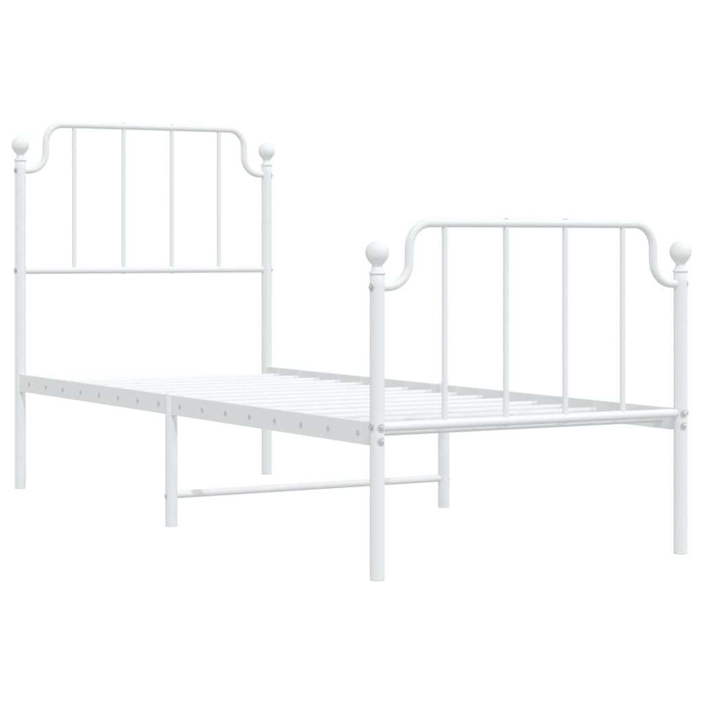 Cadre de lit métal sans matelas avec pied de lit blanc 75x190cm - XIOS