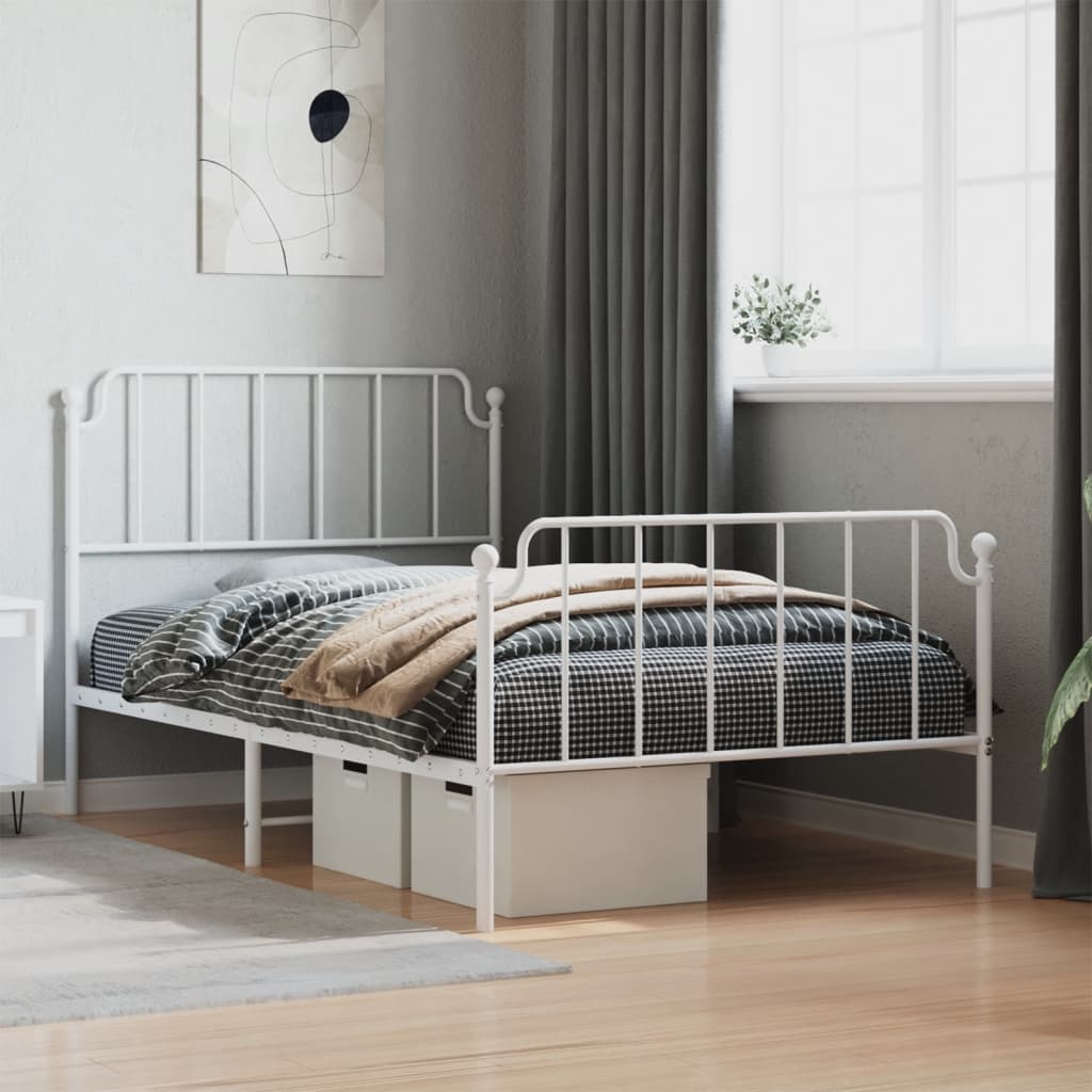 Cadre de lit métal sans matelas et pied de lit blanc 107x203 cm - XIOS