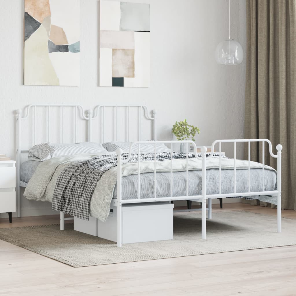 Cadre de lit métal sans matelas et pied de lit blanc 140x190 cm - XIOS