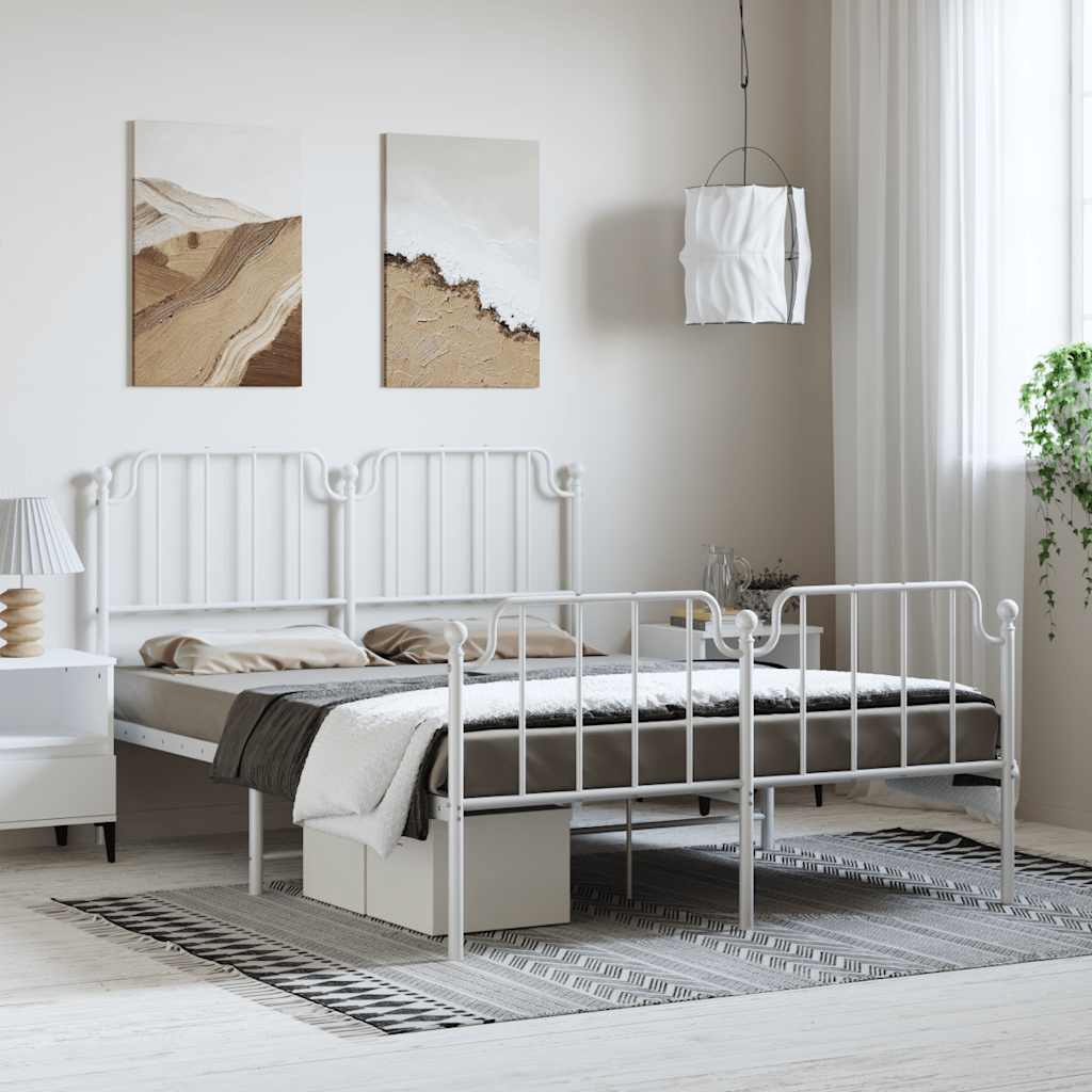 Cadre de lit métal sans matelas et pied de lit blanc 150x200 cm - XIOS