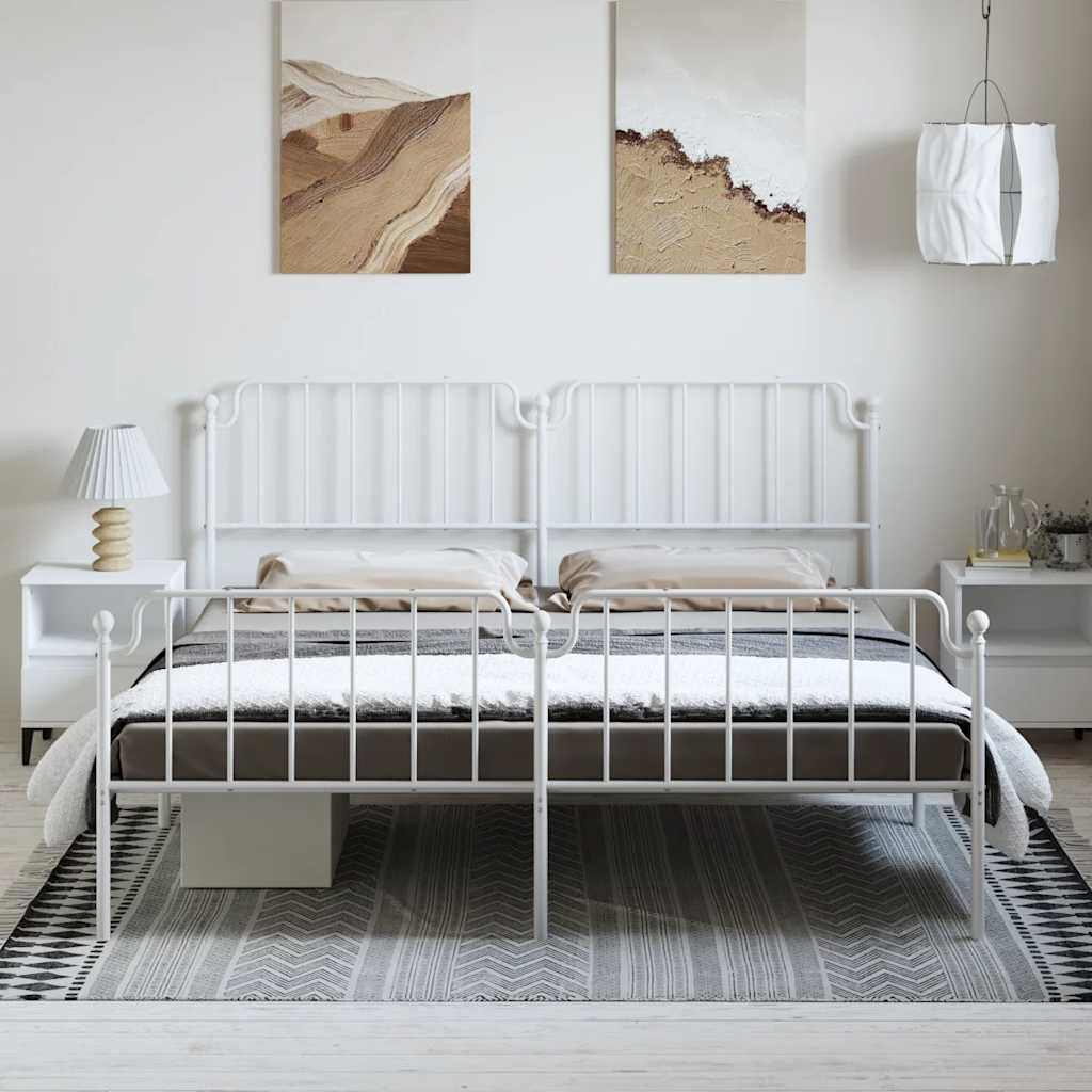 Cadre de lit métal sans matelas et pied de lit blanc 183x213 cm - XIOS