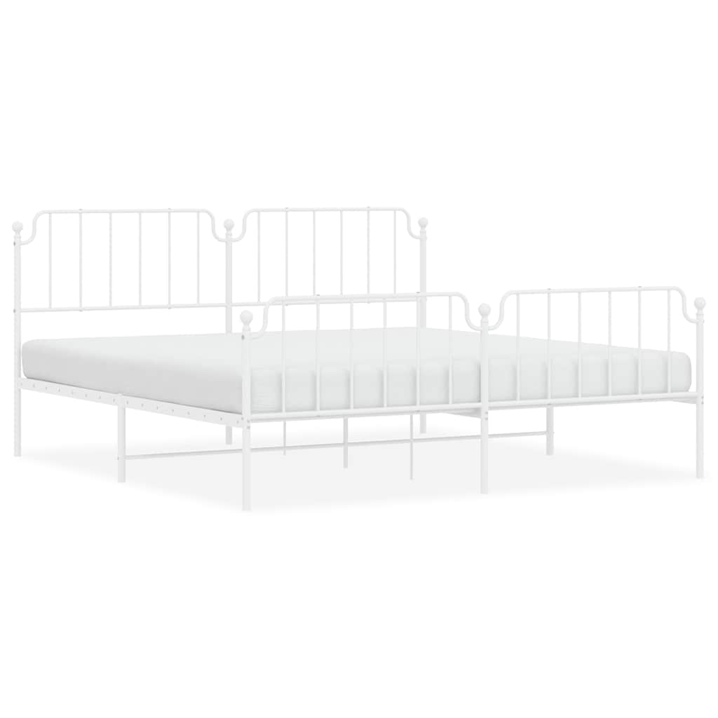 Cadre de lit métal sans matelas et pied de lit blanc 193x203 cm - XIOS