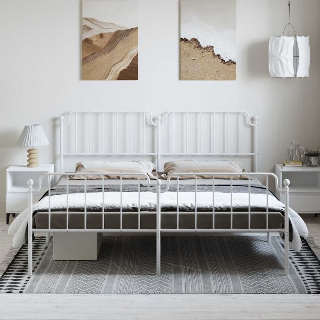 Cadre de lit métal sans matelas et pied de lit blanc 193x203 cm - XIOS