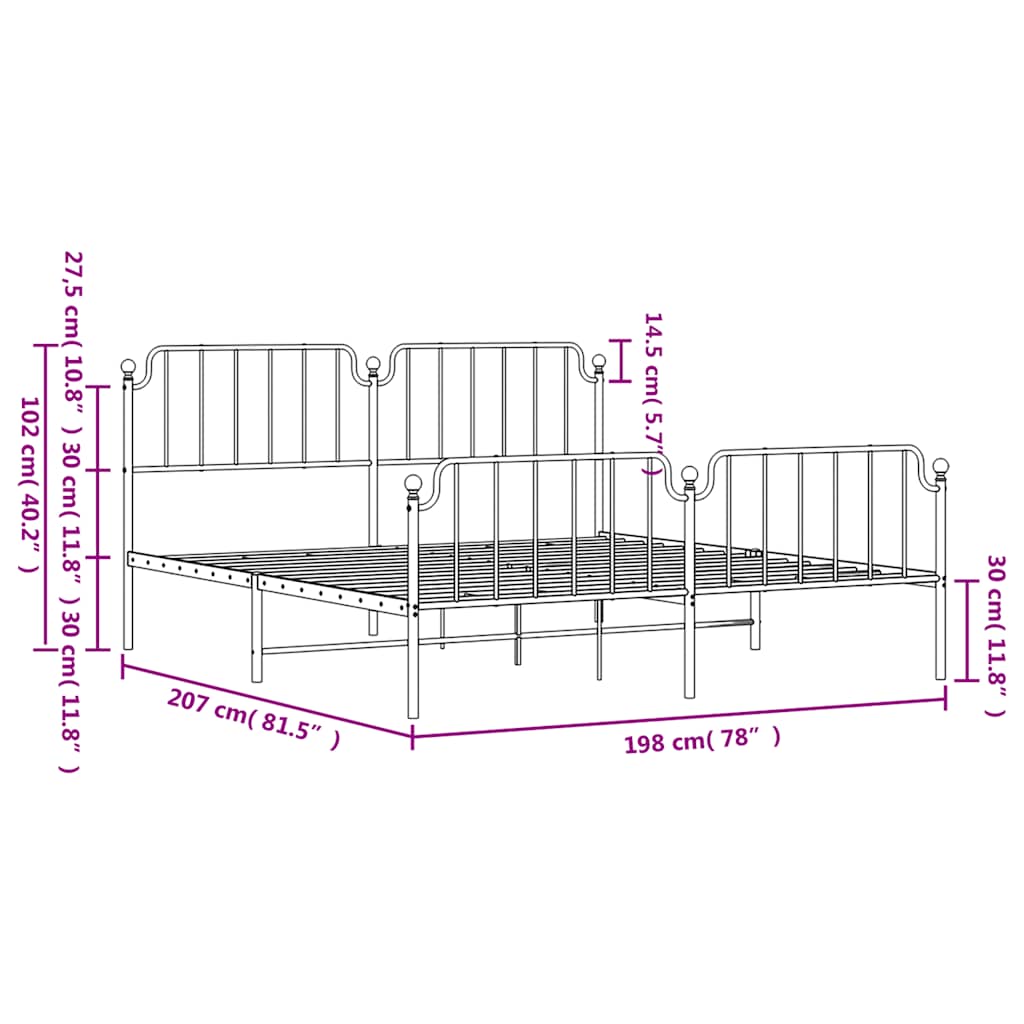 Cadre de lit métal sans matelas et pied de lit blanc 193x203 cm - XIOS