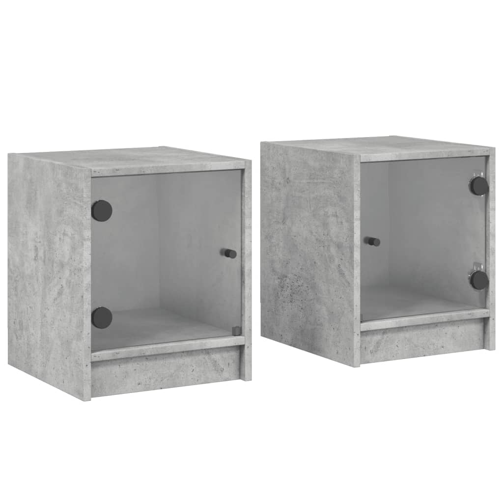 Tables de chevet et portes vitrées 2 pcs gris béton 35x37x42 cm - XIOS