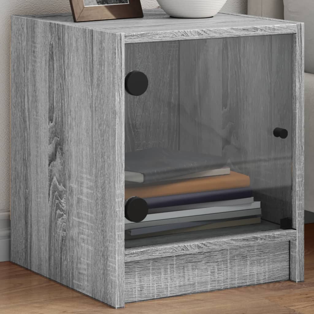 Table de chevet avec porte en verre sonoma gris 35x37x42 cm - XIOS