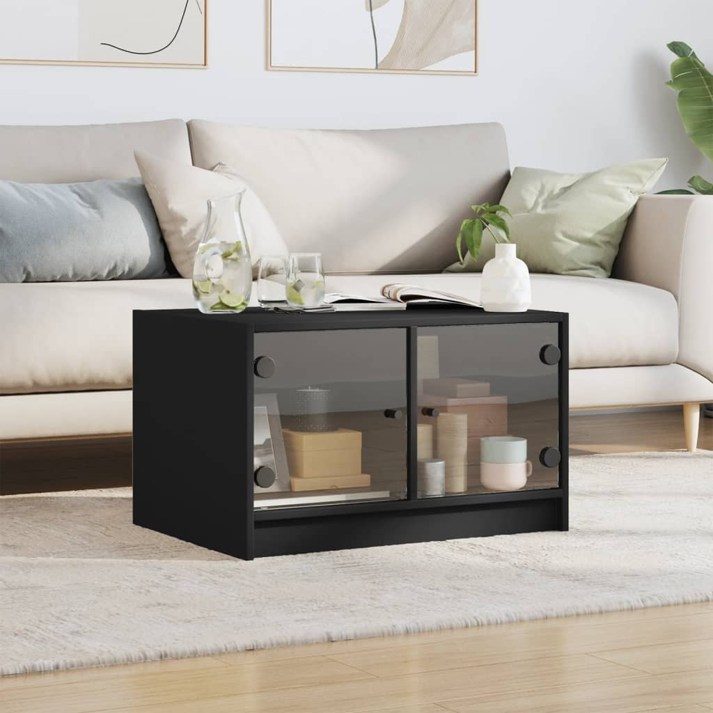 Table basse avec portes en verre noir 68x50x42 cm - XIOS