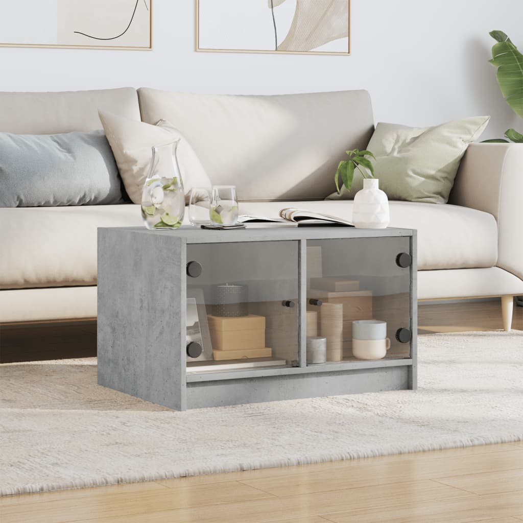 Table basse avec portes en verre gris béton 68x50x42 cm - XIOS