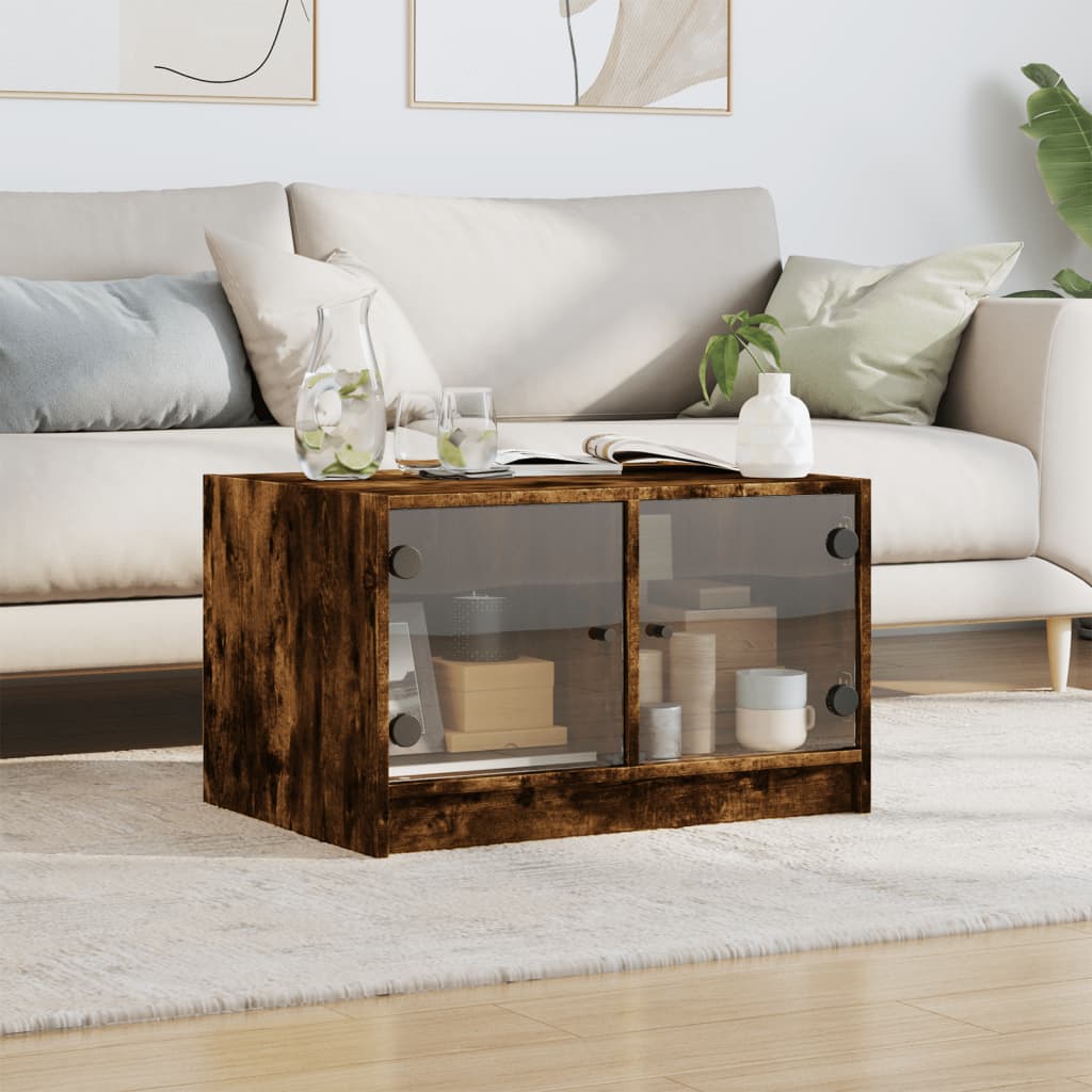 Table basse avec portes en verre chêne fumé 68x50x42 cm - XIOS