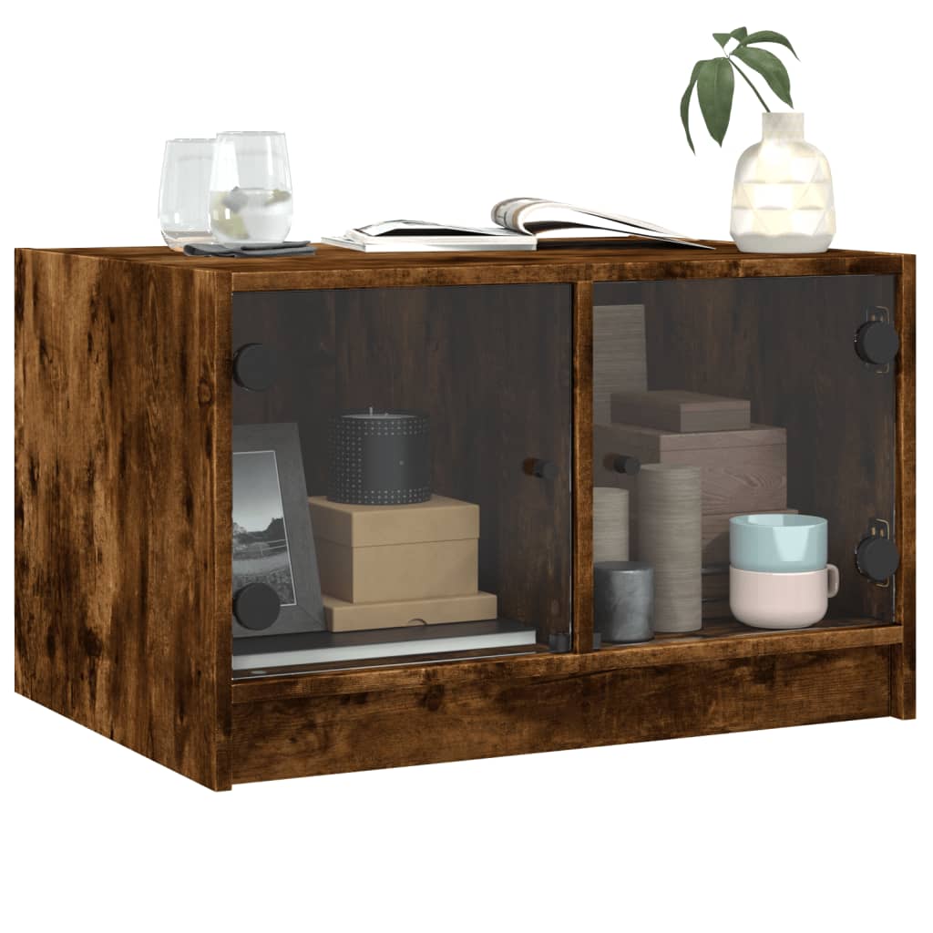 Table basse avec portes en verre chêne fumé 68x50x42 cm - XIOS