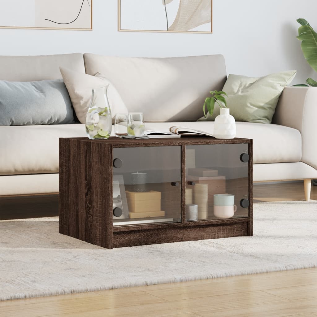 Table basse avec portes en verre chêne marron 68x50x42 cm - XIOS