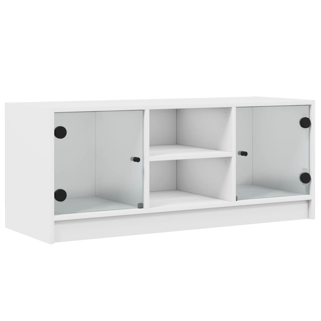 Meuble TV avec portes en verre blanc 102x37x42 cm - XIOS