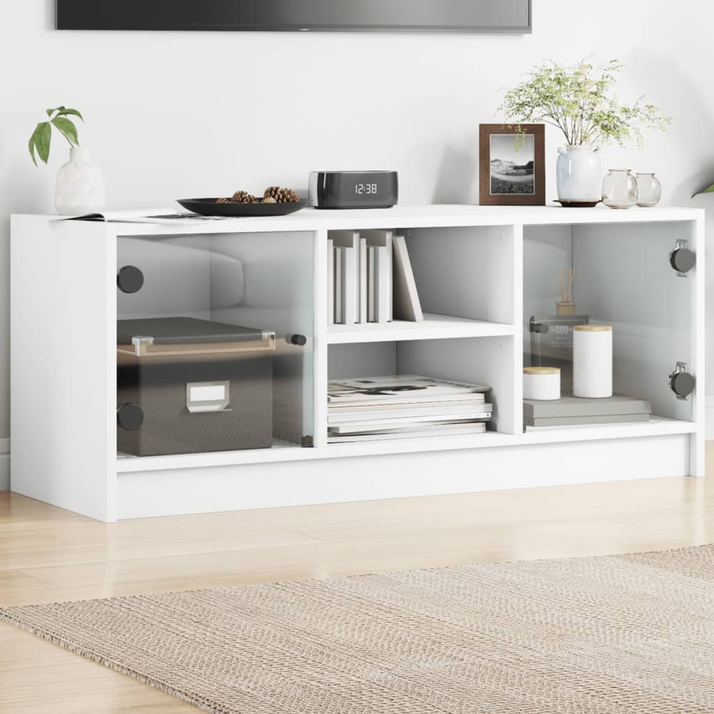 Meuble TV avec portes en verre blanc 102x37x42 cm - XIOS