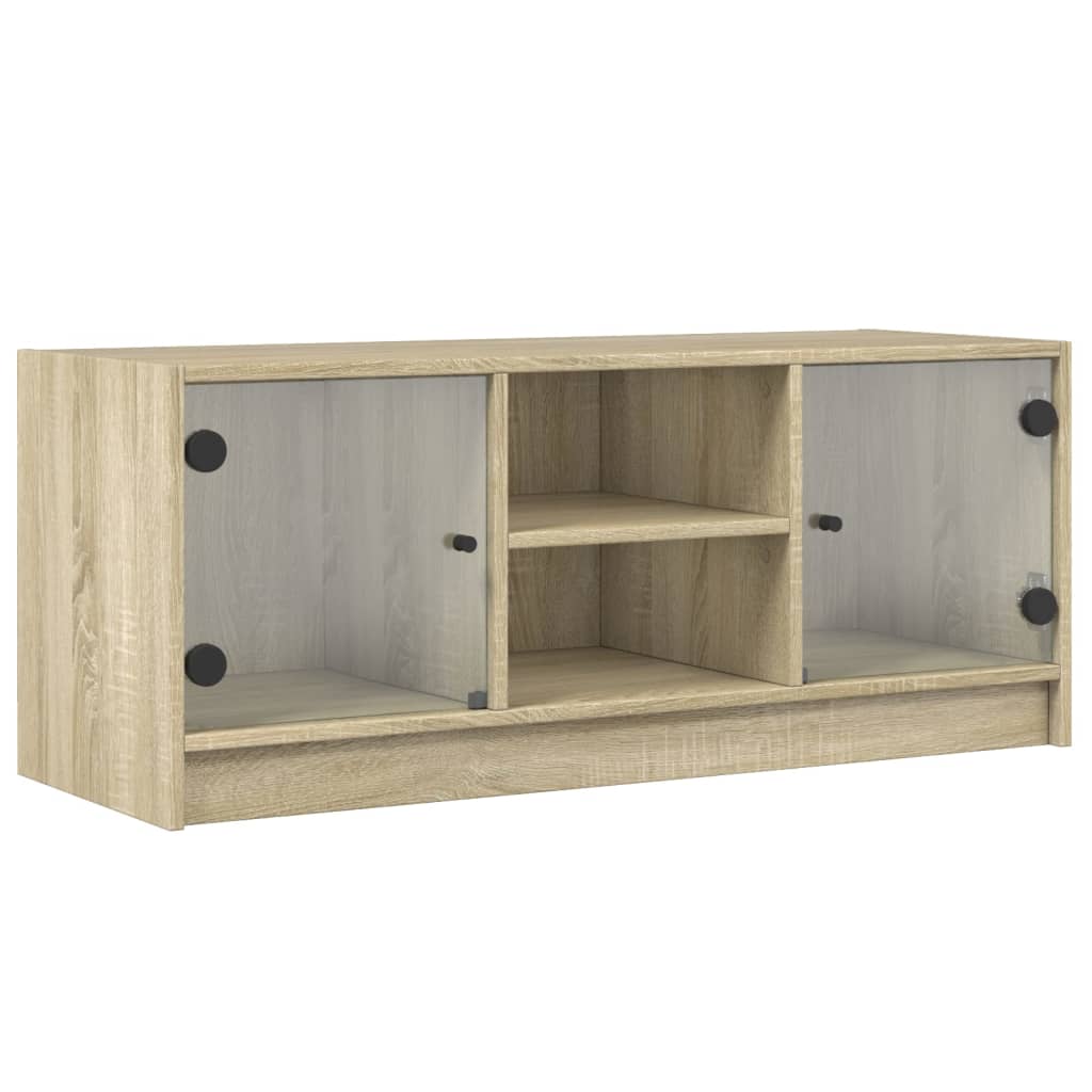 Meuble TV avec portes en verre chêne sonoma 102x37x42 cm - XIOS