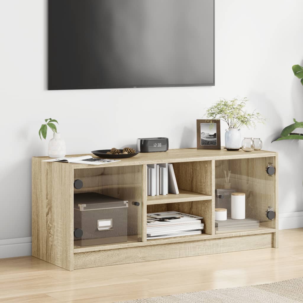 Meuble TV avec portes en verre chêne sonoma 102x37x42 cm - XIOS