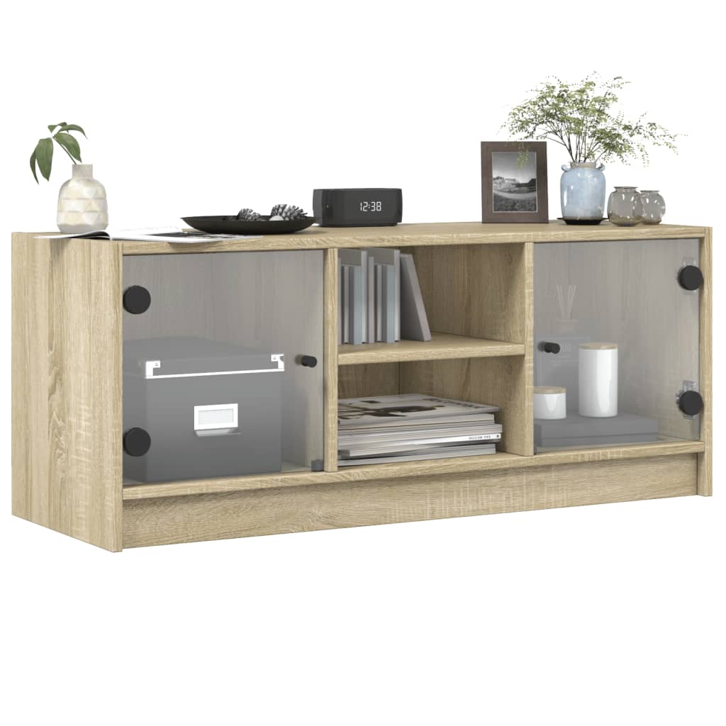 Meuble TV avec portes en verre chêne sonoma 102x37x42 cm - XIOS