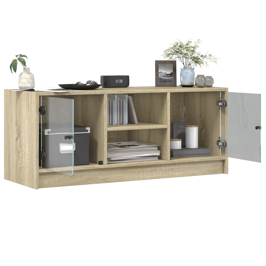 Meuble TV avec portes en verre chêne sonoma 102x37x42 cm - XIOS