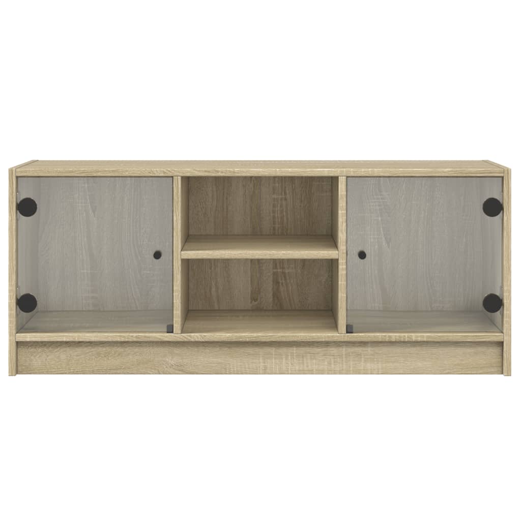 Meuble TV avec portes en verre chêne sonoma 102x37x42 cm - XIOS