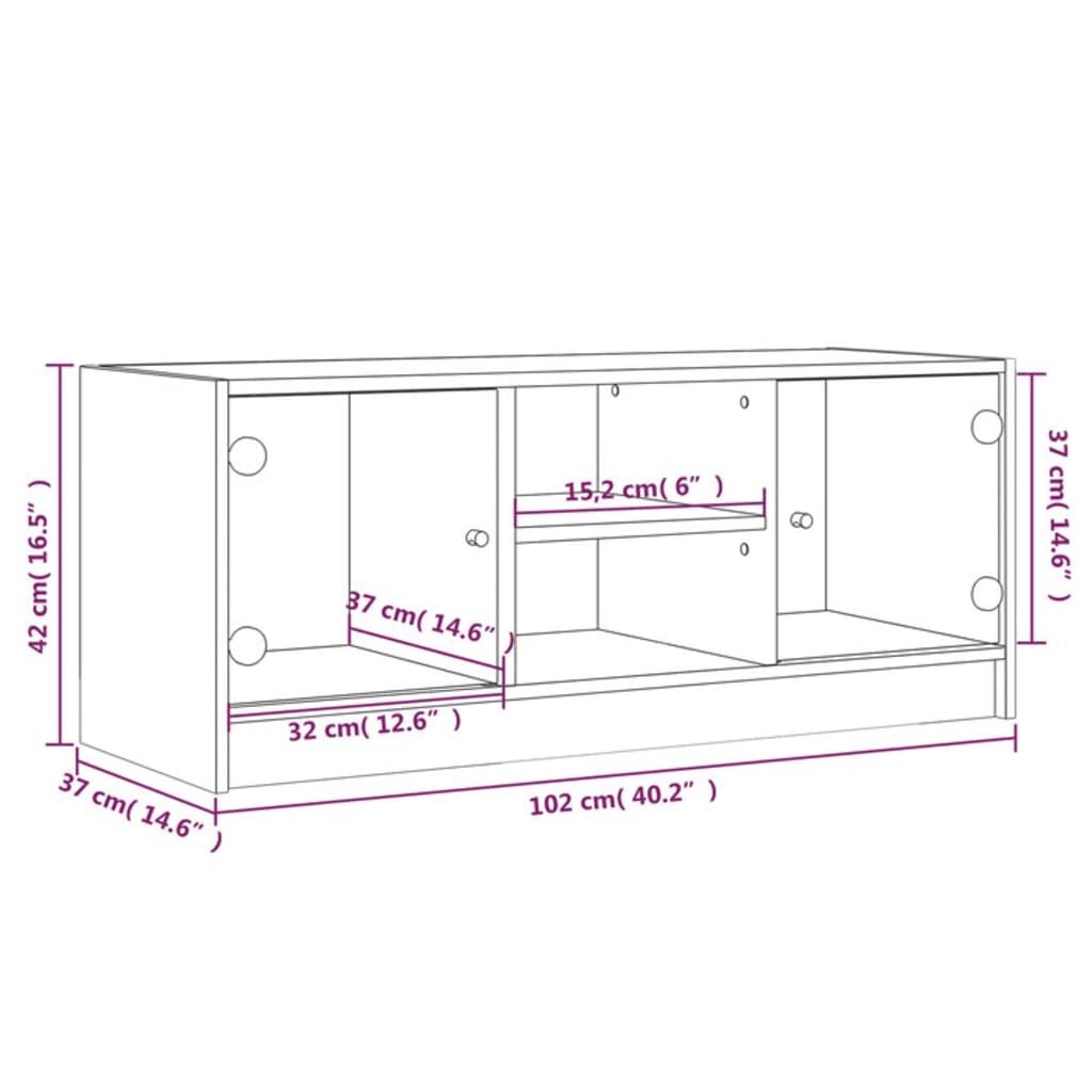 Meuble TV avec portes en verre chêne sonoma 102x37x42 cm - XIOS