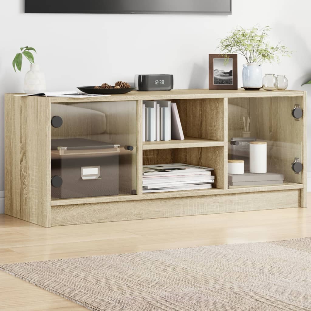 Meuble TV avec portes en verre chêne sonoma 102x37x42 cm - XIOS