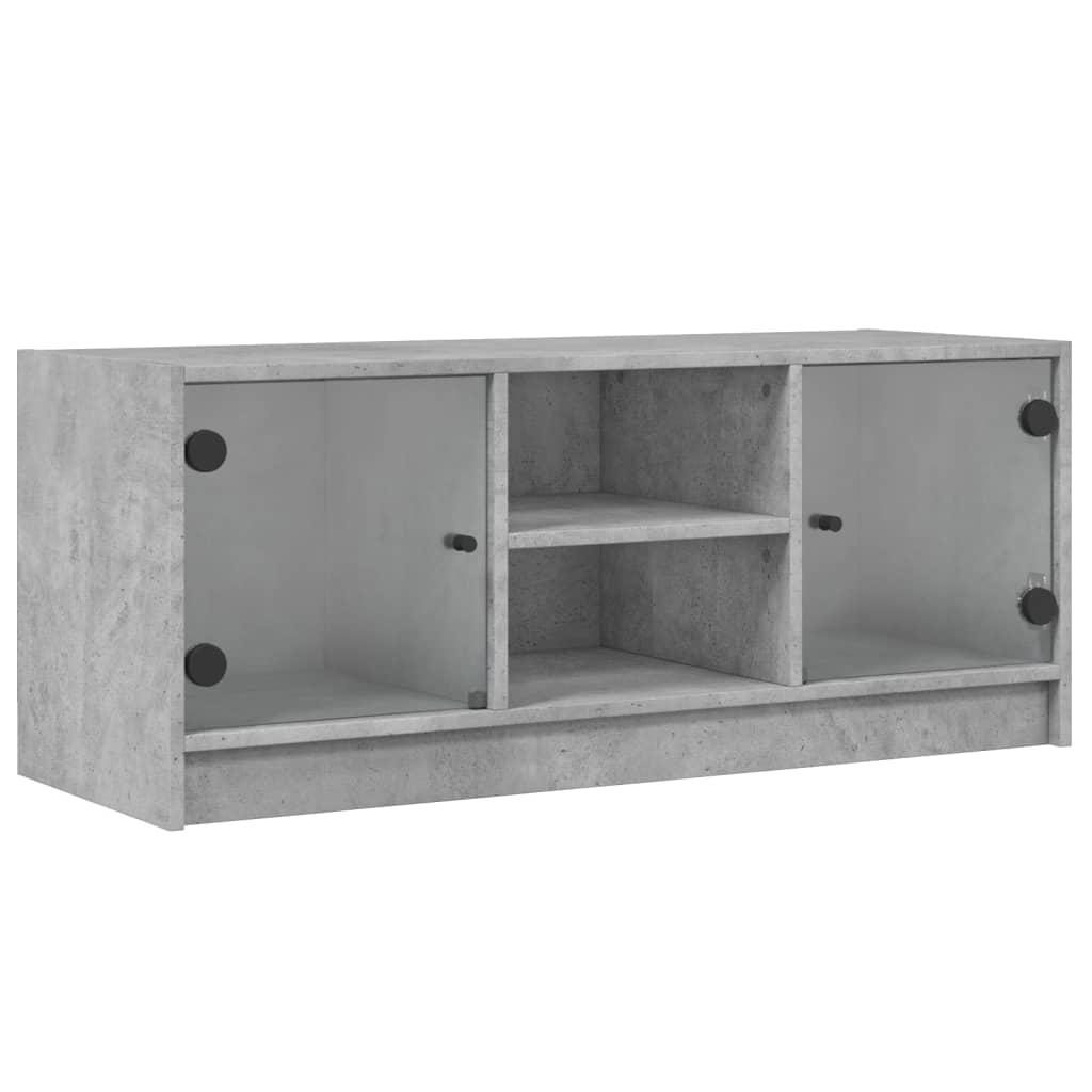 Meuble TV avec portes en verre gris béton 102x37x42 cm - XIOS