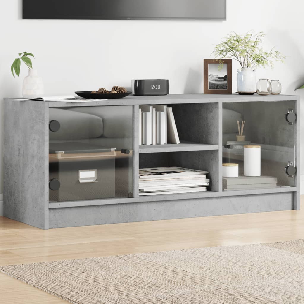 Meuble TV avec portes en verre gris béton 102x37x42 cm - XIOS