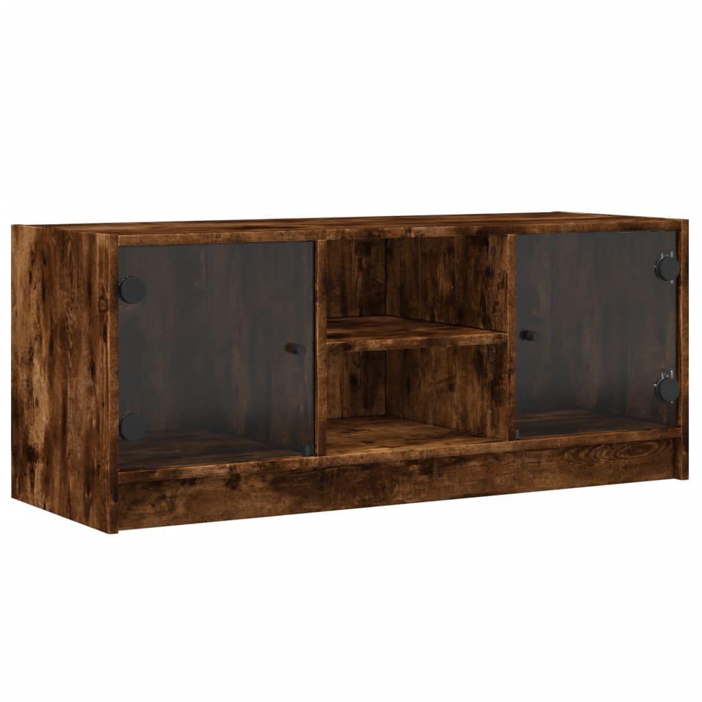 Meuble TV avec portes en verre chêne fumé 102x37x42 cm - XIOS