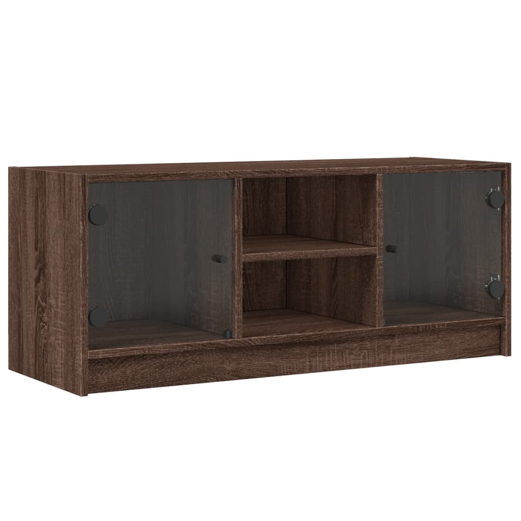Meuble TV avec portes en verre chêne marron 102x37x42 cm - XIOS