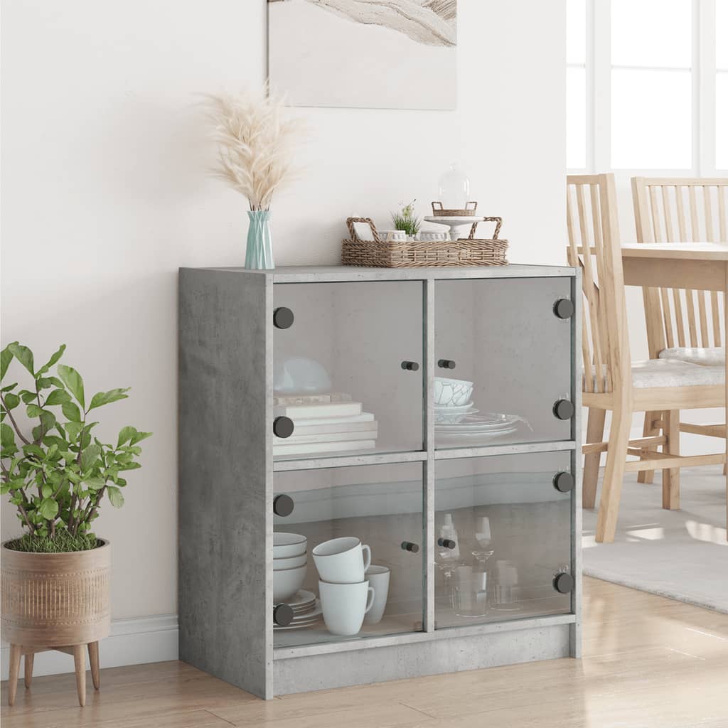 Armoire latérale avec portes en verre gris béton 68x37x75,5 cm - XIOS