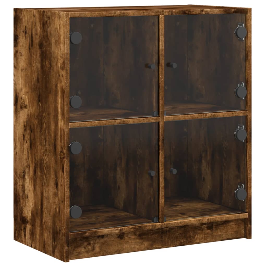 Armoire latérale avec portes en verre chêne fumé 68x37x75,5 cm - XIOS