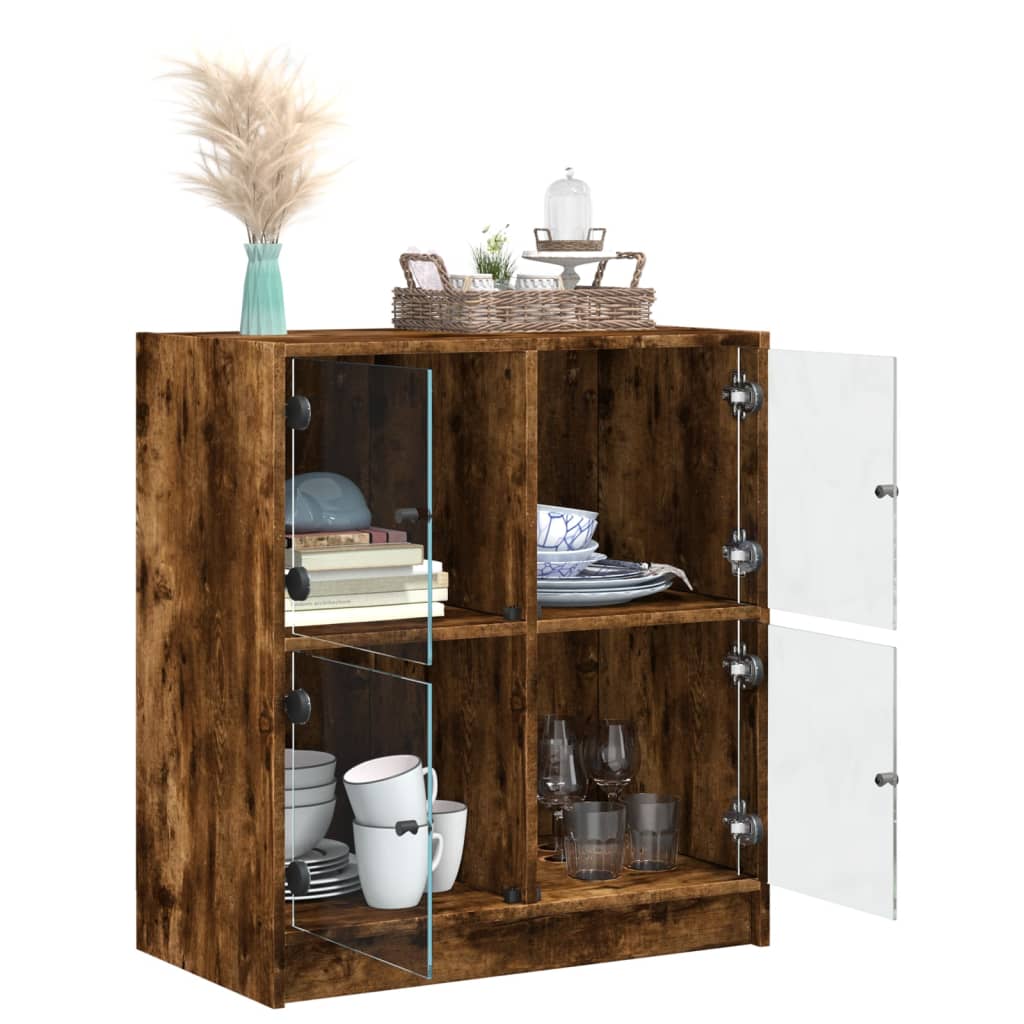 Armoire latérale avec portes en verre chêne fumé 68x37x75,5 cm - XIOS