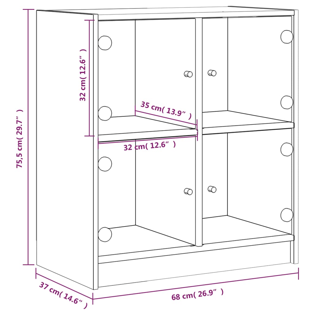 Armoire latérale avec portes en verre chêne fumé 68x37x75,5 cm - XIOS