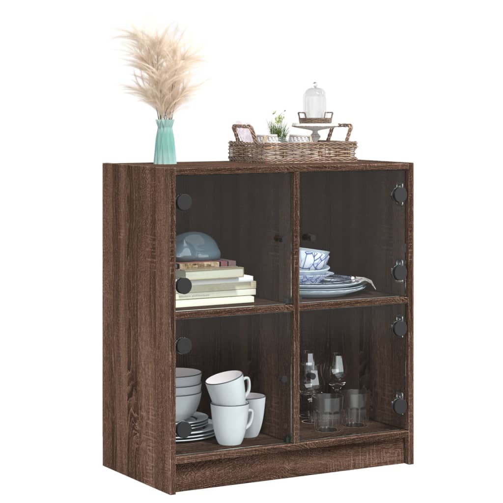 Armoire latérale avec portes en verre chêne marron 68x37x75,5cm - XIOS