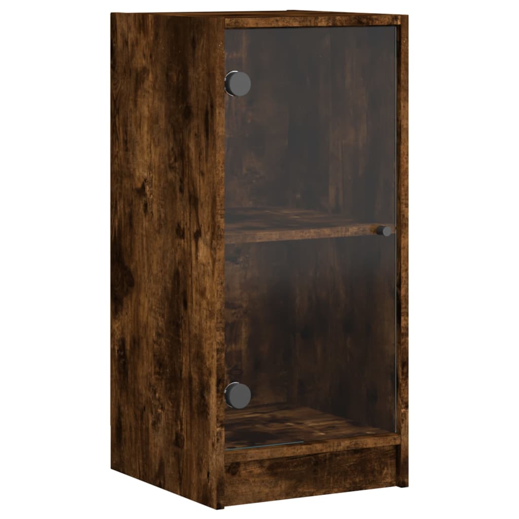 Armoire latérale avec portes en verre chêne fumé 35x37x75,5 cm - XIOS