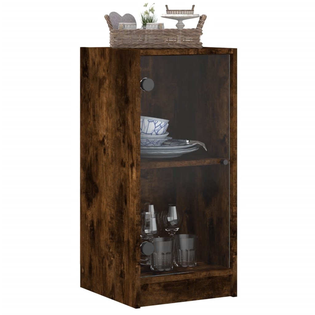 Armoire latérale avec portes en verre chêne fumé 35x37x75,5 cm - XIOS
