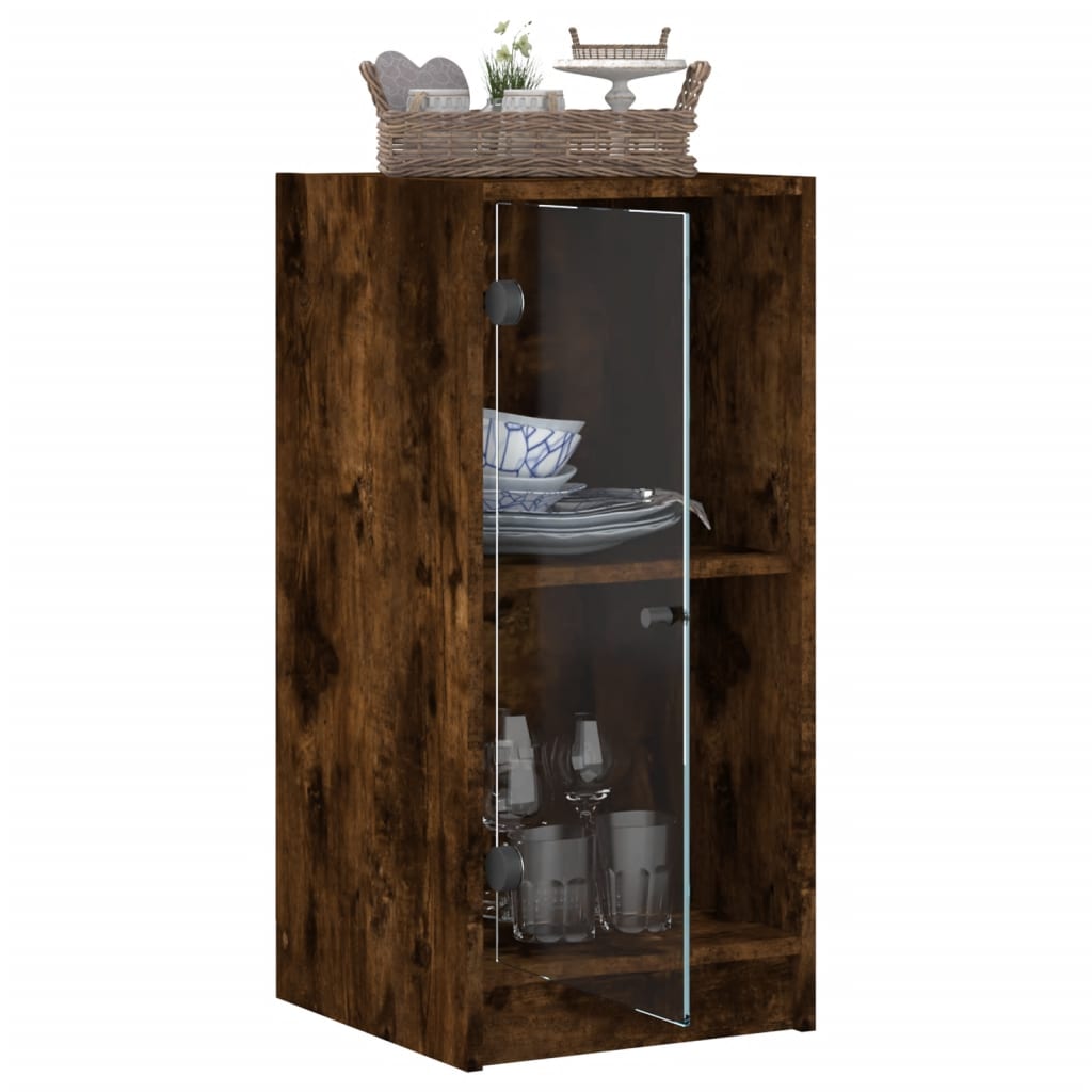 Armoire latérale avec portes en verre chêne fumé 35x37x75,5 cm - XIOS