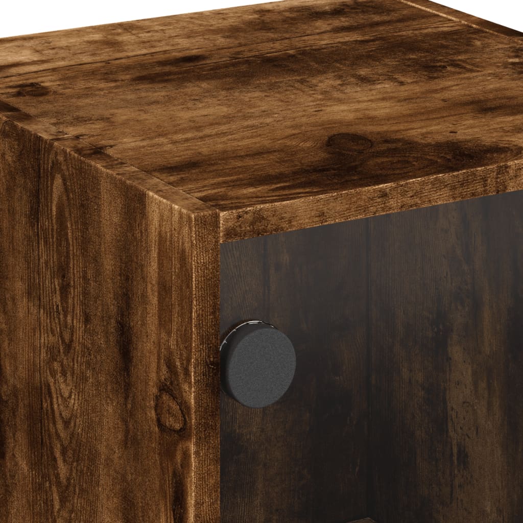Armoire latérale avec portes en verre chêne fumé 35x37x75,5 cm - XIOS