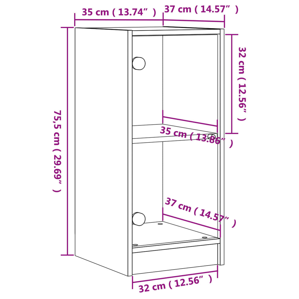 Armoire latérale avec portes en verre chêne fumé 35x37x75,5 cm - XIOS