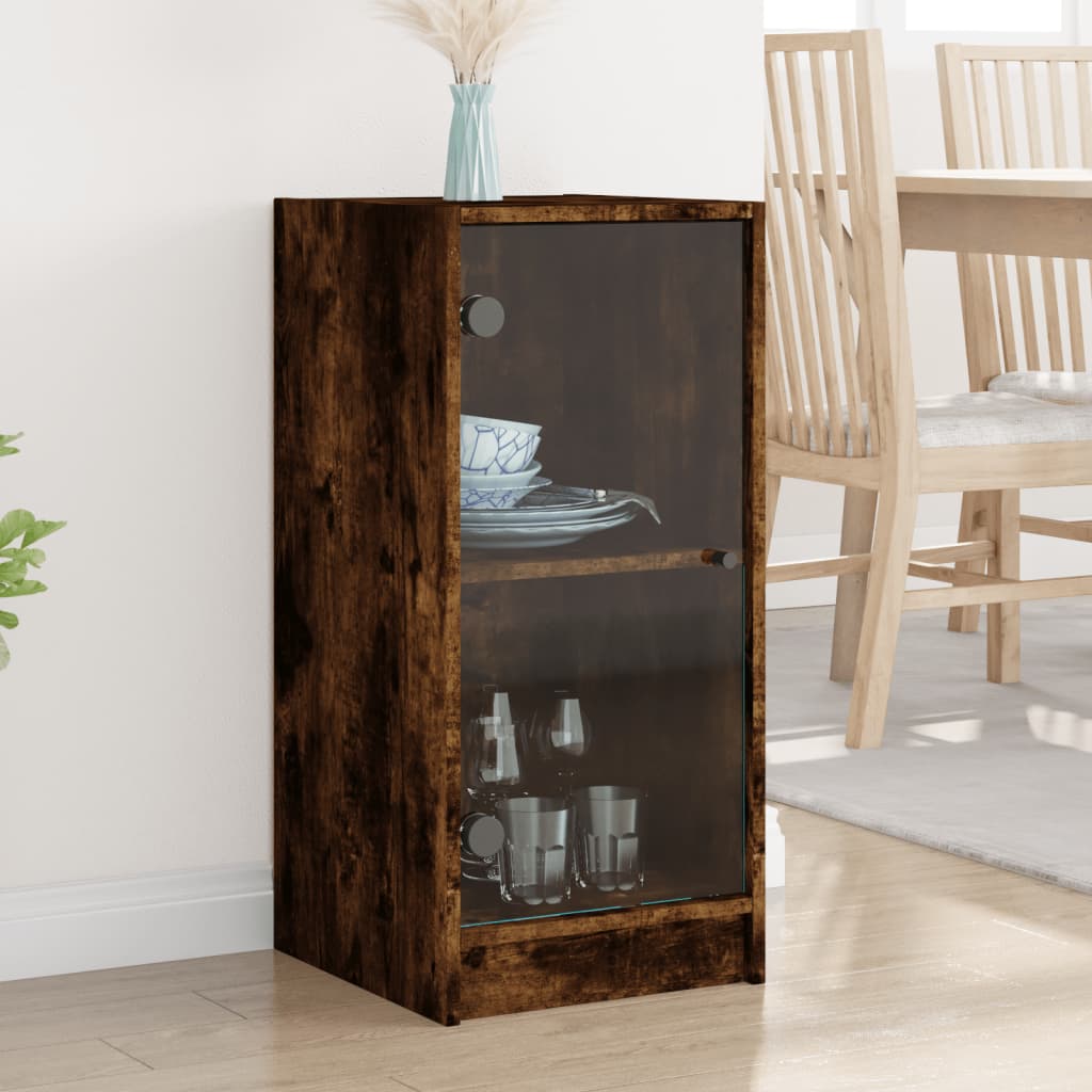 Armoire latérale avec portes en verre chêne fumé 35x37x75,5 cm - XIOS