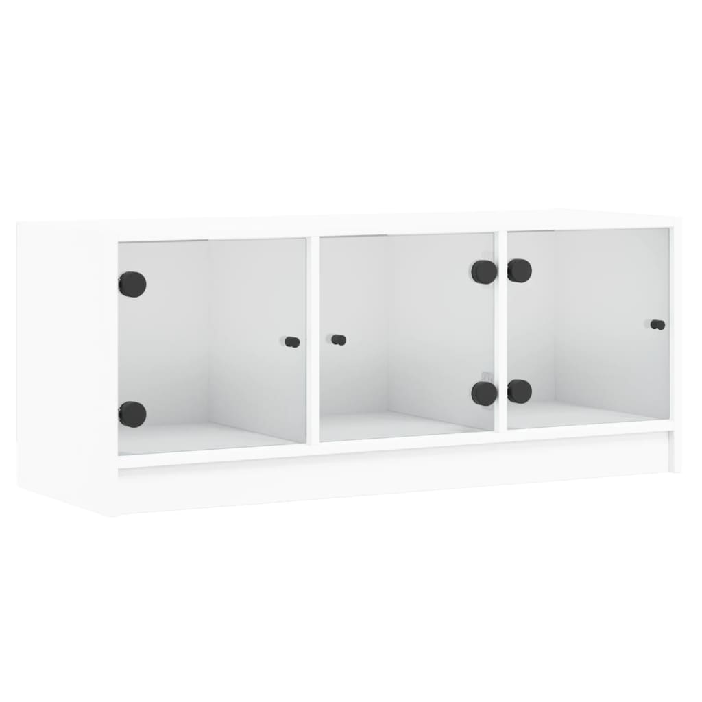 Meuble TV avec portes en verre blanc 102x37x42 cm - XIOS