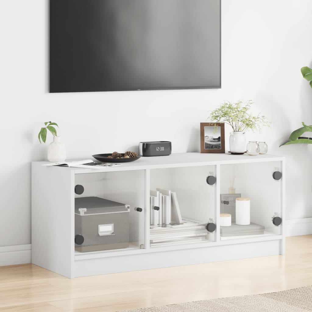 Meuble TV avec portes en verre blanc 102x37x42 cm - XIOS