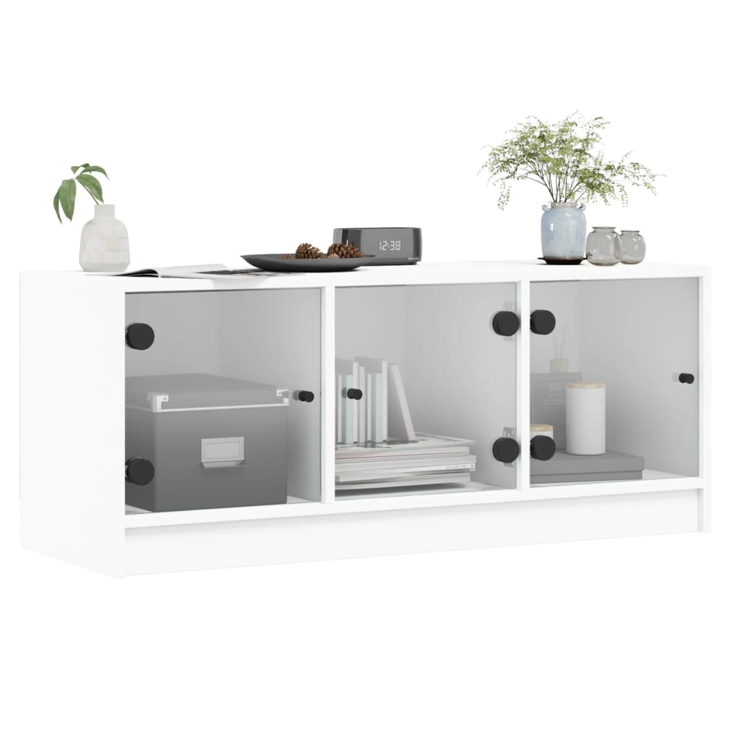 Meuble TV avec portes en verre blanc 102x37x42 cm - XIOS