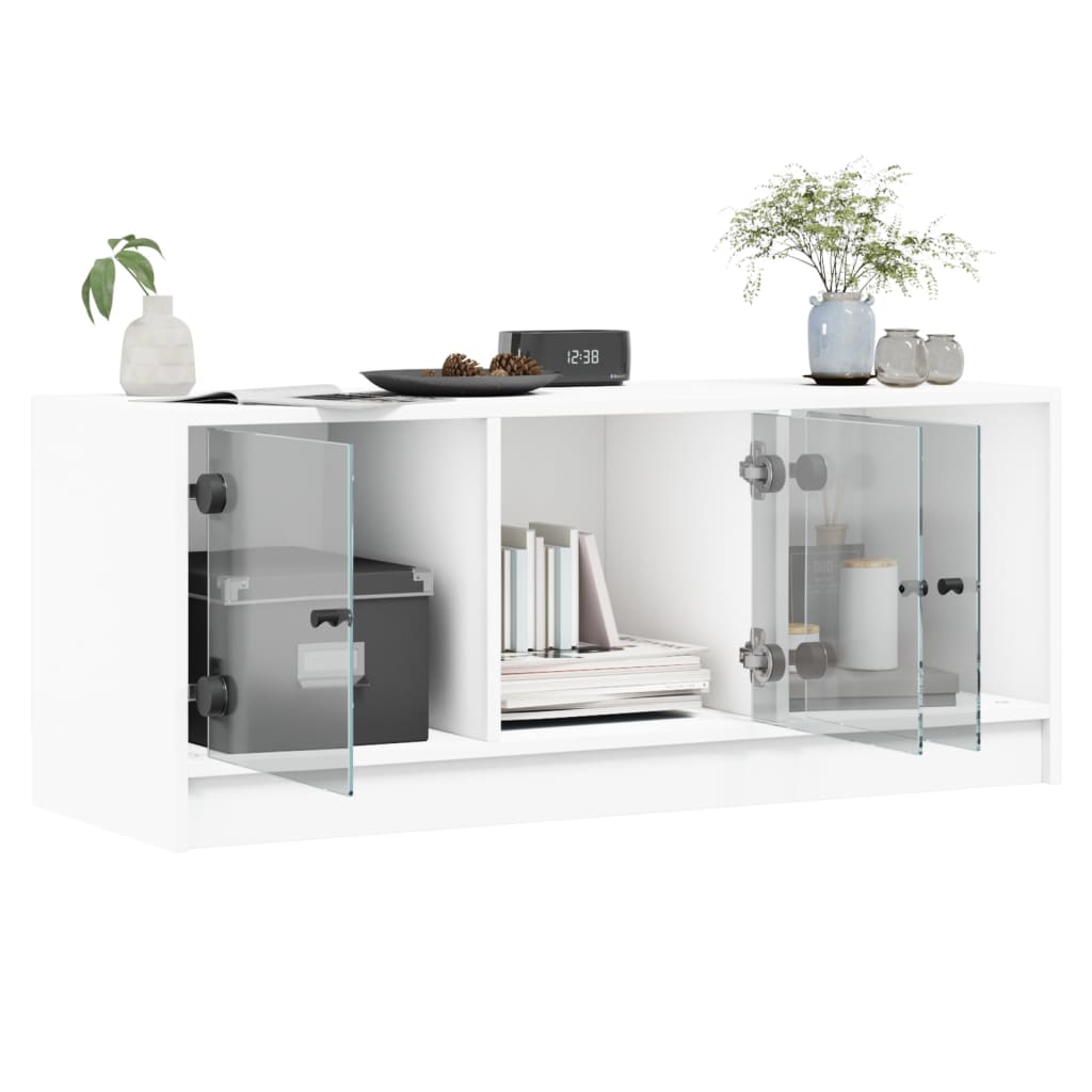 Meuble TV avec portes en verre blanc 102x37x42 cm - XIOS