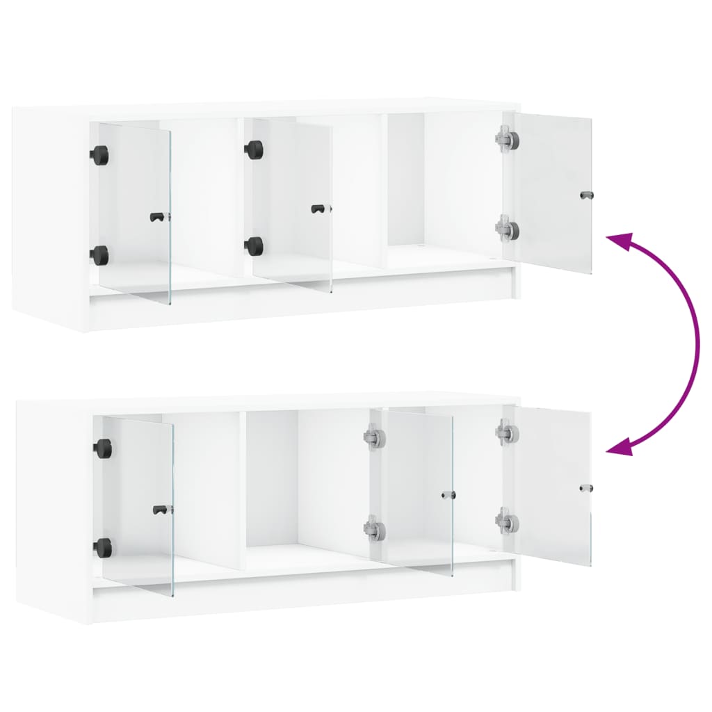 Meuble TV avec portes en verre blanc 102x37x42 cm - XIOS
