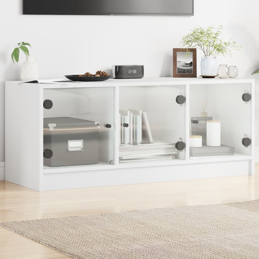 Meuble TV avec portes en verre blanc 102x37x42 cm - XIOS
