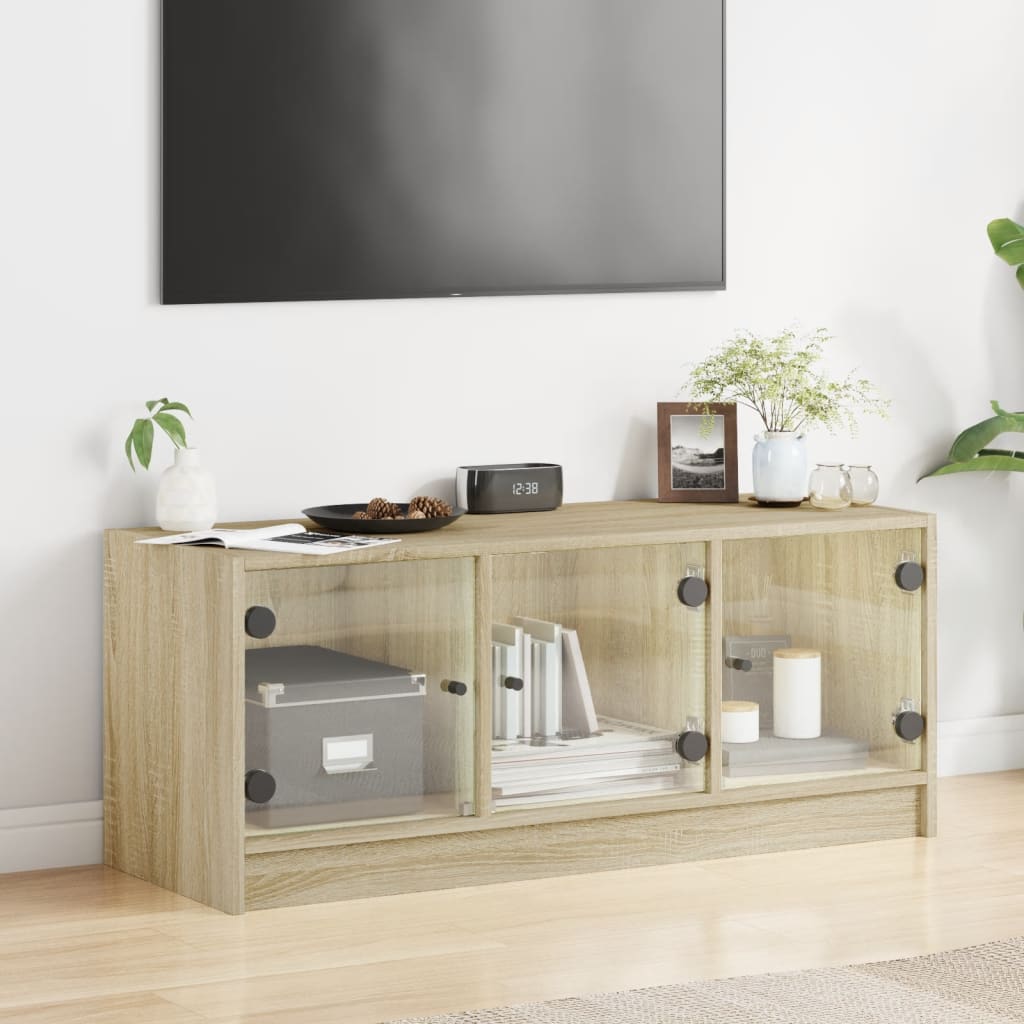Meuble TV avec portes en verre chêne sonoma 102x37x42 cm - XIOS