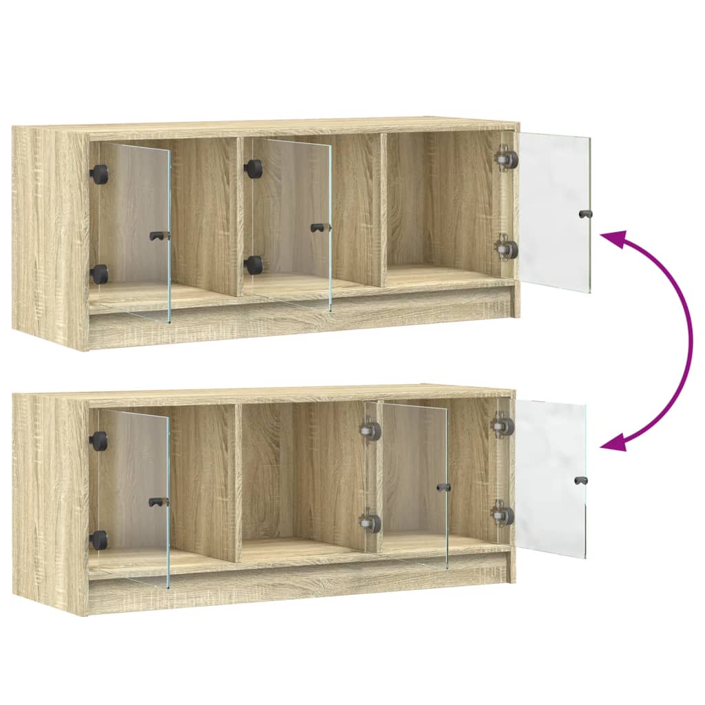 Meuble TV avec portes en verre chêne sonoma 102x37x42 cm - XIOS