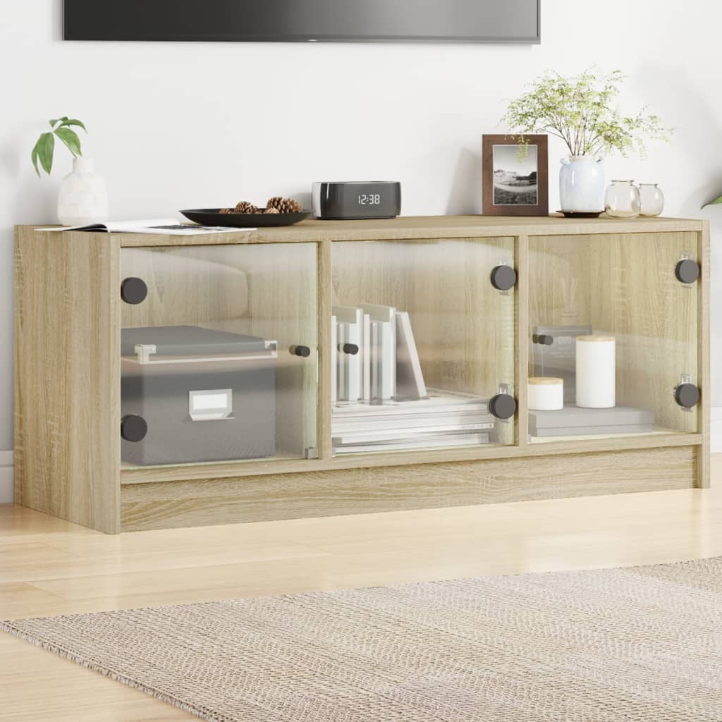 Meuble TV avec portes en verre chêne sonoma 102x37x42 cm - XIOS